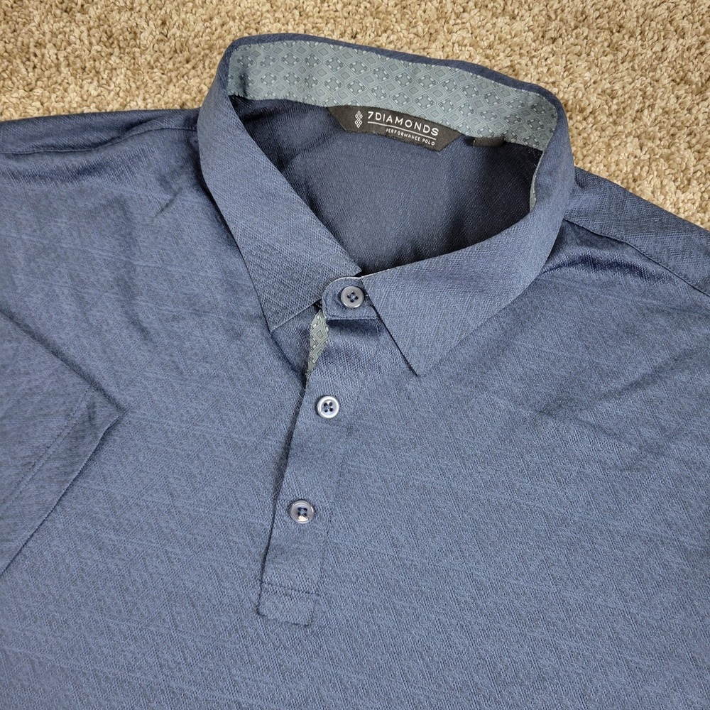 7 Diamonds Mens Large Solid Navy Performance Stretch Golf Polo SS